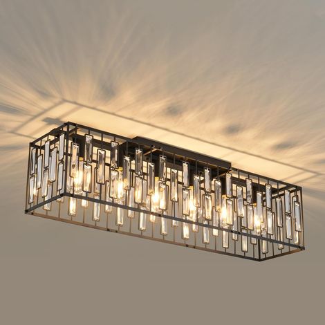 Ganeed Modern Crystal Chandeliers Ceiling Light, 6 Lights Black Chandeliers Ceiling Lights Fixture, Classical Rectangle Chandeliers for Living Room Kitchen Hallway Island Bar, E27 (1/5)