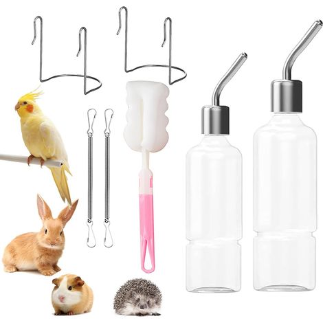 2 Pack 350ml Hanging Pet Water Bottle with Holder 180ml with 1 Brush for Rabbits Guinea Pig (1/5)