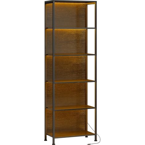 CHICFURN Estantería librería de 5 niveles 60 x 30 x 179 cm madera y metal negro con LED (1/5)