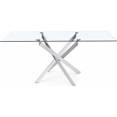Table repas verre trempé transparent chrome 180x90x75 cm JESSICA XXL (1/5)