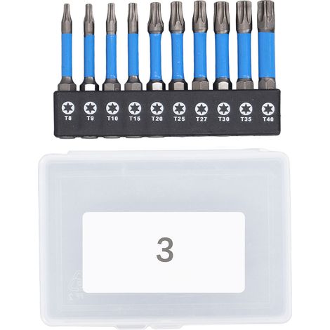 [JAMAIS UTILISÉ]Coffret de 10 embouts de tournevis magnétiques Security Star en acier allié S2, tige hexagonale 1/4", avec boîte de rangement. (1/5)