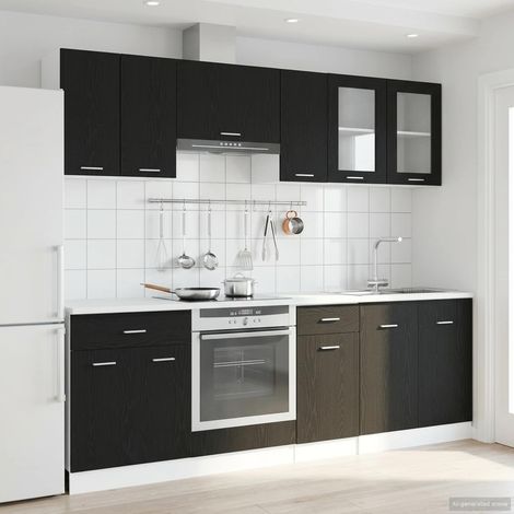 Ensemble de meubles de cuisine 8 pièces, tiroirs et étagères, bois d’ingénierie, chêne noir - PANGIVO (1/5)