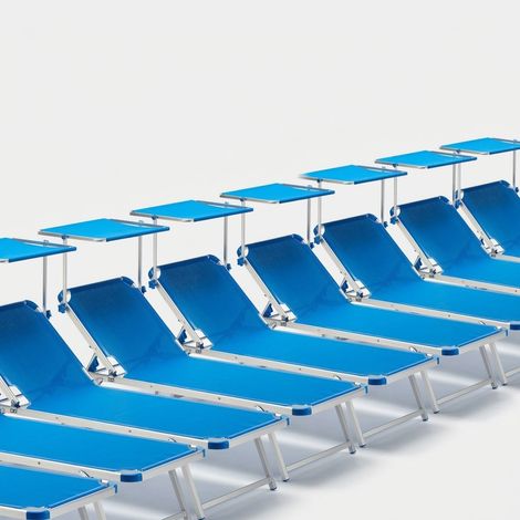 20 transats de plage bains de soleil en aluminium avec pare-soleil Nettuno Stock - Bleu