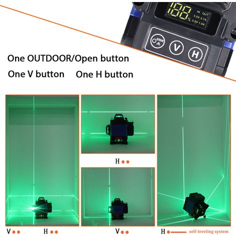 Niveau 4D multifonctionnel avec 16 lignes et autonivellement de 3°, batterie rechargeable USB et trépied avec tige d'extension en alliage réglable sur 3 hauteurs de 1,2 m. (1/5)