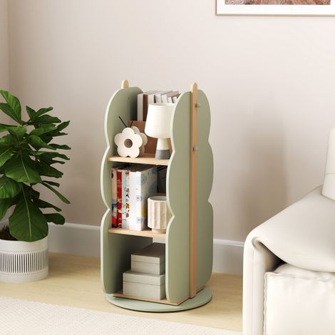 Bibliothèque Rotative à 360°pour Enfants Organisateur de Rangement de Jouets avec 5 Etagères Etagère d'Angle Pivotante Ronde Vert (1/5)