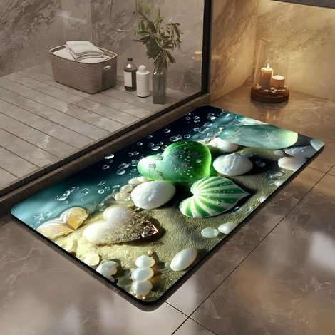 Non-Slip Bath Mat Diatomite Bath Mat & 3D Rare Pattern(The Heart of the Oceanmm),Soft, Absorbent and Quick-Drying Bath Mat,Decorate the Atmosphere (1/4)