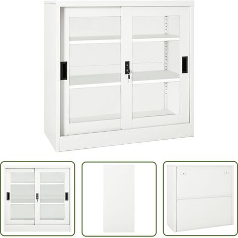 The Living Store Armoire à portes coulissantes Blanc 90x40x90 cm Acier - Armoire À Portes Coulissantes - Meuble De Rangement - Armoire Blanche - Armoire De Bureau - Classeur (1/5)