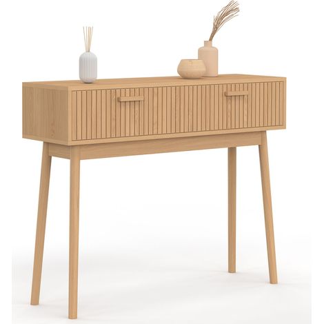 Idmarket – Console 2 tiroirs Juliette – Longueur 100 cm x largeur 30 cm x hauteur 80 cm – MDF et panneaux de particules – Style bohème élégant (1/5)