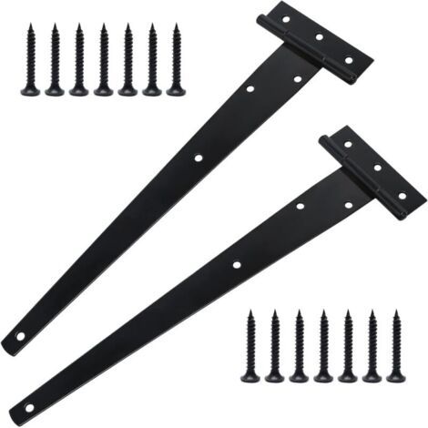 Pair Lot de 2 charnières en T robustes avec vis de montage, 300 mm, galvanisées, pour portes de grange, portes en bois et fenêtres (1/5)