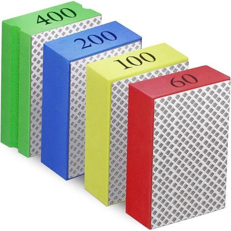 Set di 4 smerigliatrici per vetro, dischi abrasivi diamantati manuali, dischi lucidanti, blocco abrasivo diamantato per levigare cemento, vetro, pietra, granito, marmo, grana 60 (1/5)