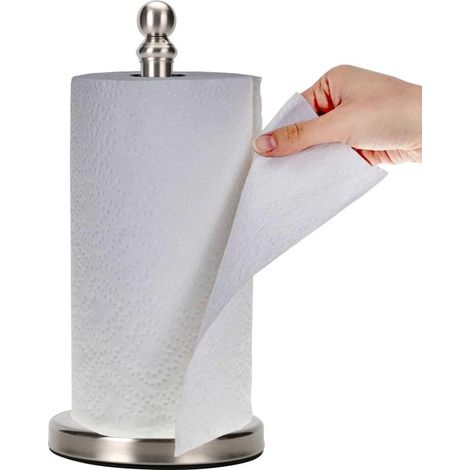 Porte-rouleau de papier essuie-tout autoportant pour la cuisine et la salle de bain, avec base lourde pour une utilisation à une main (nickel brossé) (1/5)