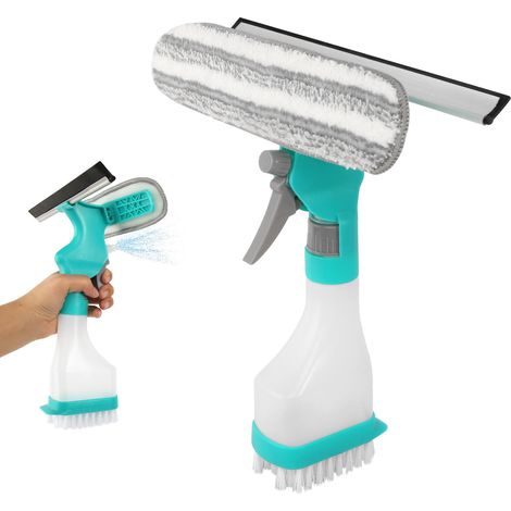 Limpiacristales 4 en 1 con función de pulverización para ventanas, ducha, baño, cocina, coche, azulejos, espejos y kit de limpieza de ventanas.