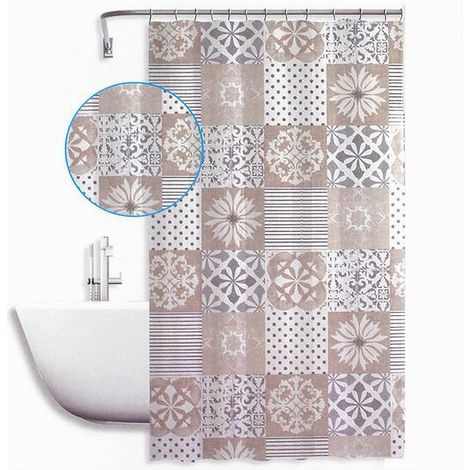 Trade Shop - WASSERDICHTER ANTI-SCHIMMEL-DUSCHVORHANG 180X180CM BADEZIMMERRINGE MAIOLICHE BEIGE 59529 - (1/2)