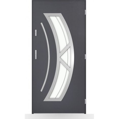 Porte d'entrée Isabelle 80-90-100cm en acier - Couleur: Anthracite - Poussant: Droit - Dimensions: 80 cm