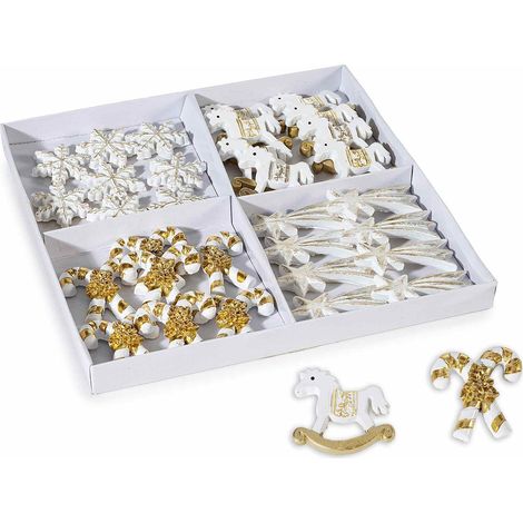 Decorazioni natalizie in resina con biadesivo in espositore da 32 pezzi, set da 2 pezzi, cm 3 x 3,5 H