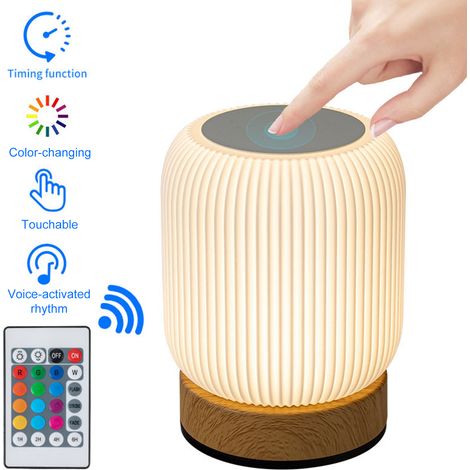 Lampe tactile RVB pour chambre, lampe de table 10 couleurs avec synchronisation musicale, rechargeable, télécommande, veilleuse sans fil pour salon (1/5)