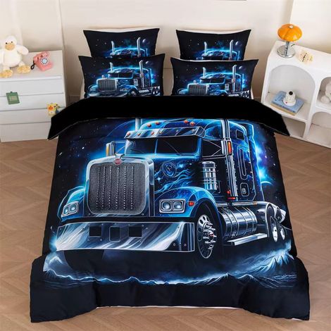 Ensemble de Housse de Couette 3D avec Motif de Camion, Microfibre, 135 x 200 cm, 2 Pièces (1/5)