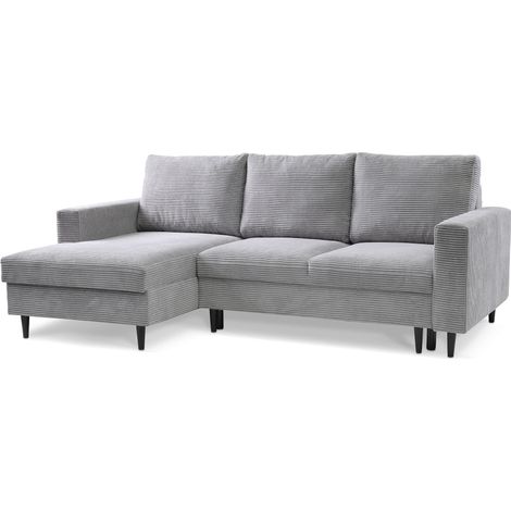 Selsey Nalika - Ecksofa mit Schlaffunktion, Kordsamt-Bezug, hellgrau, linksseitig (1/5)