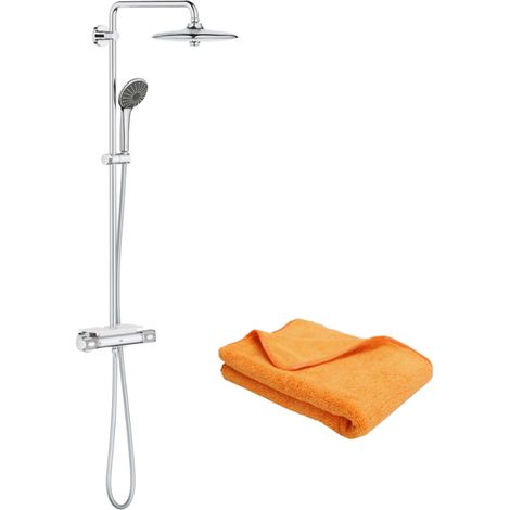 Columna de ducha Grohe con mezclador termostático Vitalio Joy System 260 + Batinea microfibra 40x40 naranja