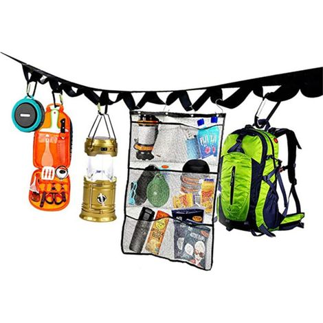Lanyard De Camping - 480 X 2 5 Cm - 19 Crochets En D - Corde Polyestere Pour Equipement De Plein Air - 1 Unite (1/5)