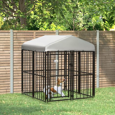 Enclos pour chiens de petite et moyenne taille, poules et canards avec toit, 122 x 122 x 13 cm (1/5)