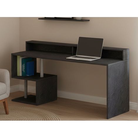 Dmora - Escritorio Serafino, Escritorio lineal con estantes de almacenamiento, Escritorio de oficina multiusos con tablero, 180x60h93 cm, Pizarra (1/5)