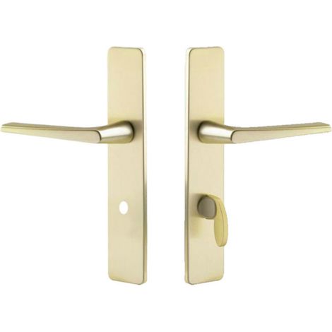Set de Poignée de Porte sur Grande Plaque - Version Clé L Porte de Chambre et Bureau - Entraxe 195 mm - Système Pose Facile - Aluminium Résistant, Finition Champagne (1/5)