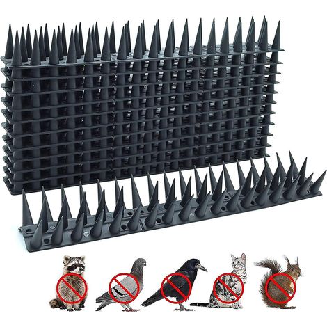 Black 12-Pack Bird Spikes with 4 Meters Coverage - Deterrent for Pigeons, Cats, and Sparrows on Windowsills and Roofs (1/5)