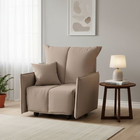 Talamo Italia Canapé Almerinda, Canapé simple, 100% Made in Italy, Fauteuil de salon avec ouverture trolley, en tissu matelassé, avec accoudoirs standards, Cm 110x90h85, Taupe, avec emballage renforcé (1/5)