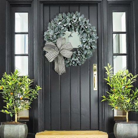 Couronne artificielle de 40 cm (16 pouces) en rotin, style champêtre, pour décoration intérieure ou extérieure de fenêtre ou de cheminée. (1/5)