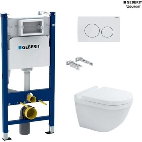Pack inodoro suspendido con bastidor GEBERIT Duofix c/pulsador Delta blanco 20 c/wc Starck 3 blanco brillo suspendido Rimless Duravit (1/4)