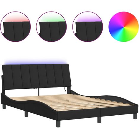 Lit double - lit simple - Cadre de lit avec LED Hanko noir 140x200 cm velours fr5160 - Maison La Vie (1/5)