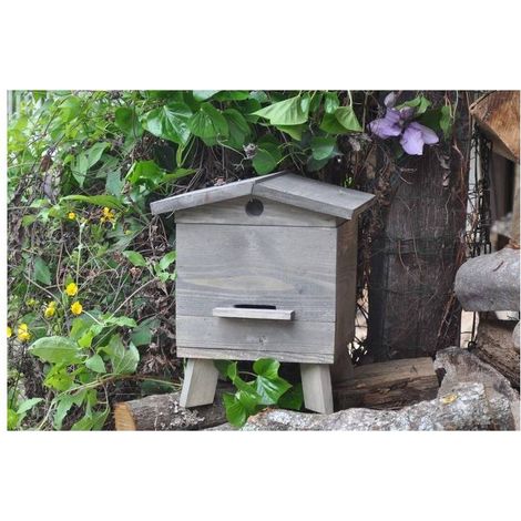 Ruche décorative en pin traité – Toit chalet amovible – 5 cadres – Dimensions extérieures 33x32xH 37 cm – Pieds intégrés pour élévation