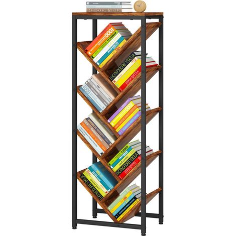 Bibliothèque Arbre à 9 Niveaux,Bibliothèque d'angle,Marron Bibliothèque en Bois sur Pied Présentoir Étroit Étagère Cadre en Métal pour Chambre Salon Bureau à Domicile (1/5)