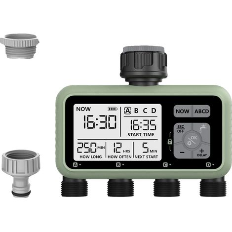 Minuteur d'eau, contrôle à 4 prises, construction en plastique durable, HCT-379-BS (1/2)