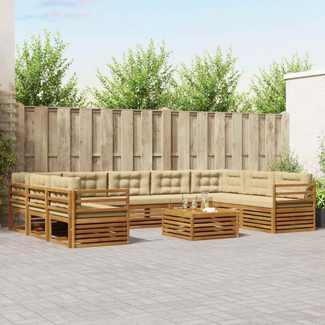 Outdoor-Sofagarnitur 10 pcs Natur und Beige Massivholz Akazie (1/5)