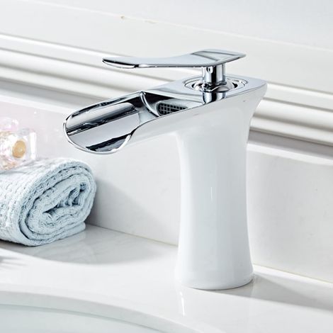 Mitigeur de lavabo cascade blanc et chrome pour salle de bain (1/5)