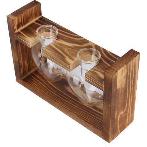 Klare Glasvase für Wasserpflanzen, Bürodekoration, Vintage-Holzständer, Retro-Rahmen, inklusive 2 herzförmigen Flaschen (1/5)