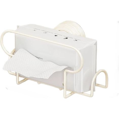 Wall-mounted tissue holder for bathroom and kitchen – Suction cup design without drilling – Spacious metal organizer for wet wipes and toilet paper (white) (1/5)
