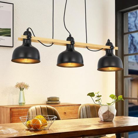 ZMH Suspension de table à manger Vintage E27 - 3 flamme noire lampe de salon avec abat-jour en Métal max. 25W pour Chambre, Cuisine, Bar, Couloir (1/5)