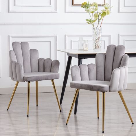 Wahson Set di 2 Sedie da Pranzo in Velluto Sedie da Cucina, con Gambe in Metallo da pranzo sedie cucina moderna imbottite per pranzo, Grigio