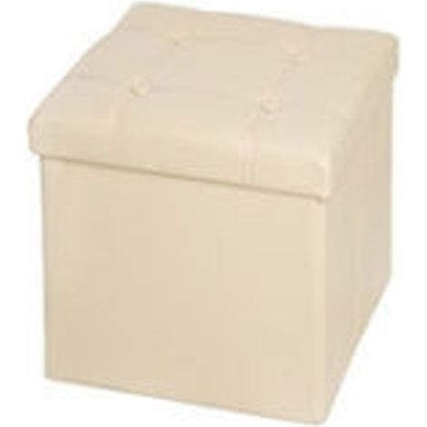 Trade Shop - Pouf Scatola Portaoggetti Puff Poggiapiedi A Forma Di Cubo In Ecopelle Colore - Beige