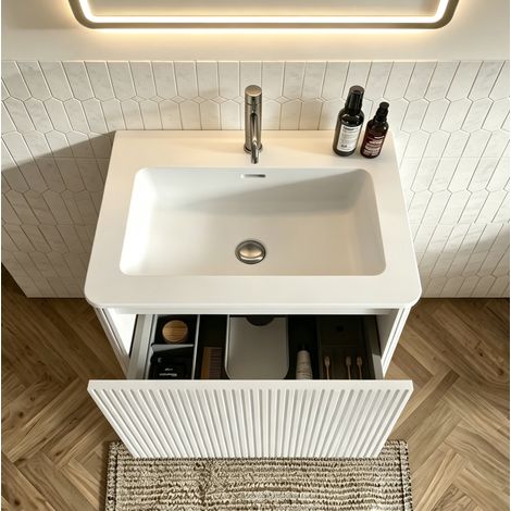 Meuble vasque suspendu 61x46,5x37 cm MDF blanc, rangement pour petite salle de bain – MEUBLIV (1/5)