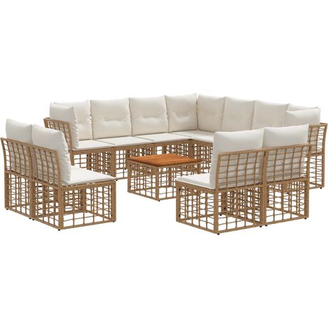 Outdoor-Sofagarnitur 12 pcs Natürlich und Cremweiß Polyester vidaXL