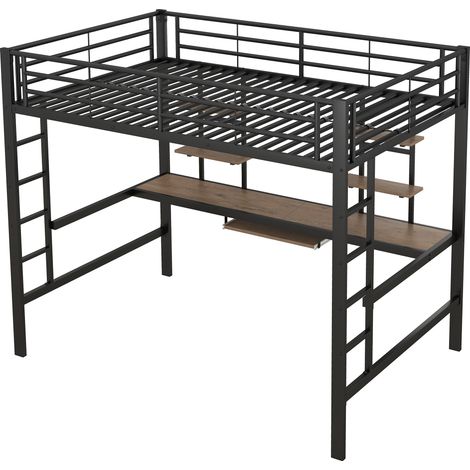 Letto a soppalco in metallo con scrivania e 2 ripiani 140x200 cm nero HOMVRA (1/5)
