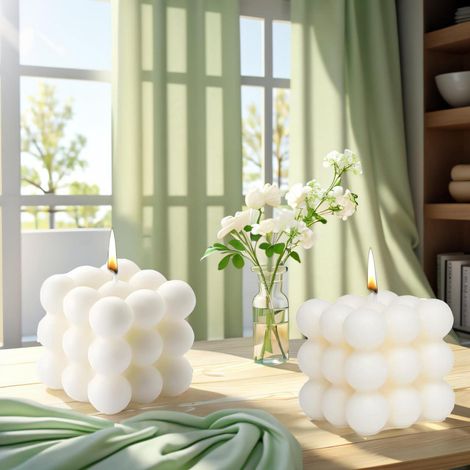 2er Set Bubble Kerzen handgemacht aus Sojawachs, Duftkerzen weiß