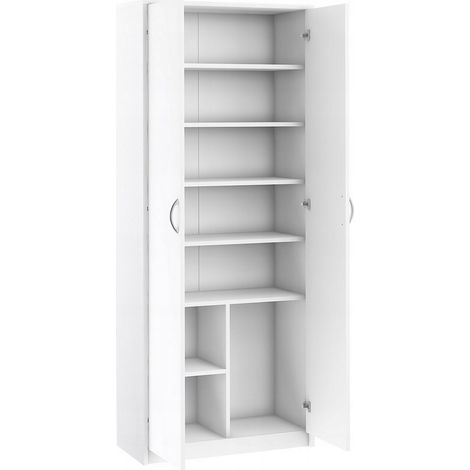 Armoire de bureau blanche 7 étagères – Panneau stratifié 16mm – Dimensions 74 x 35 x 180 cm – Résistante aux rayures et humidité (1/5)