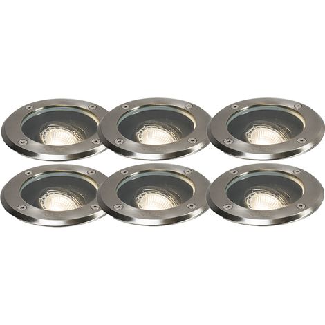 Qazqa – Ensemble de 6 spots encastrés modernes IP65 – Acier inoxydable et verre – Dimmables avec douille GU10 – Pour allée et jardin