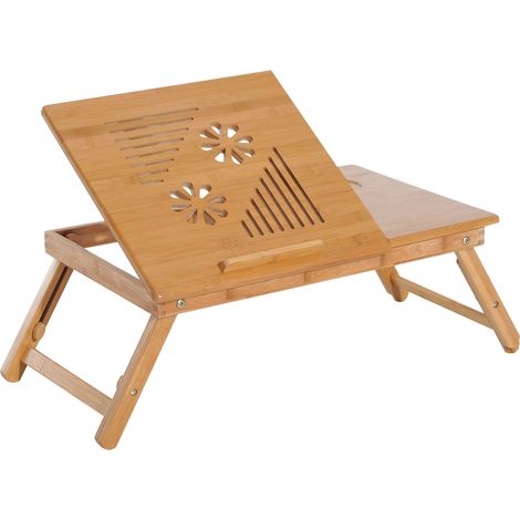 Table, réglable, avec tiroir, en bambou, 55 x 35 x 22-32,5cm, pour bureau, pliant inclinable, plateau de lit pour le petit-déjeuner