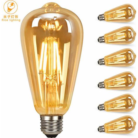 VURAHOME - Ampoule LED Edison, 6 Pièces Ampoule LED E27 Vintage Lampe Décorative Rétro Edison Ampoule Antique Lampe ST64 2W 2700k LED Filament pour Restaurant Café Bar Ampoules à Incandescence (1/5)